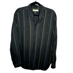 TOMMY BAHAMA / gray green striped silk blend long sleeve button up shirt / L